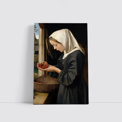 Young Nun Holding Cherries Renaissance Painting