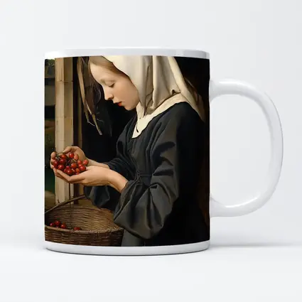 Young Nun Holding Cherries Renaissance Painting