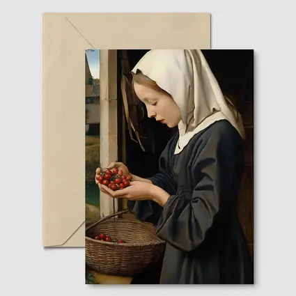 Young Nun Holding Cherries Renaissance Painting