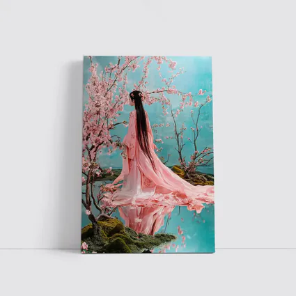 Woman in Pink Hanfu Cherry Blossom Garden