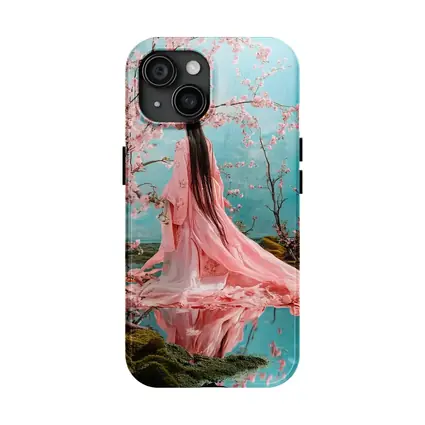 Woman in Pink Hanfu Cherry Blossom Garden