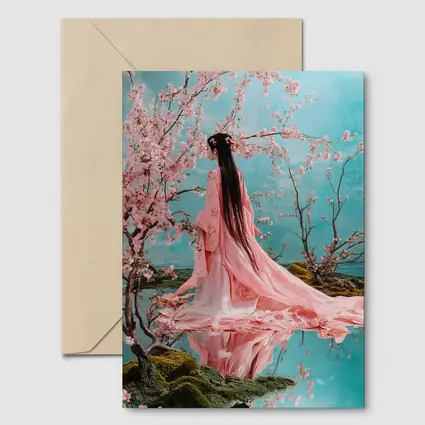 Woman in Pink Hanfu Cherry Blossom Garden