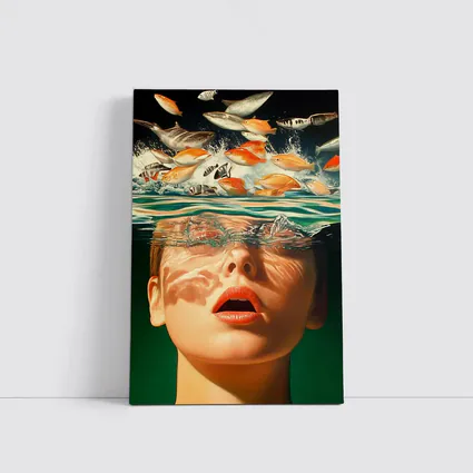 Woman Submerged in Water with Fish