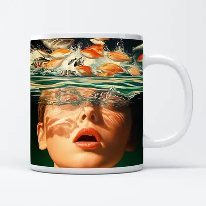 Woman Submerged in Water with Fish