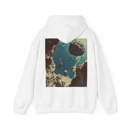 People Floating Above Rocky Cliff Surreal