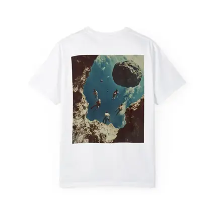 People Floating Above Rocky Cliff Surreal