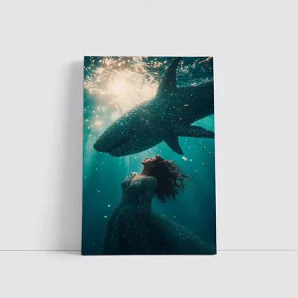 Woman and Shark Underwater Surreal Ocean Scene