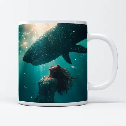 Woman and Shark Underwater Surreal Ocean Scene