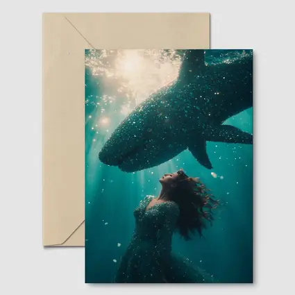 Woman and Shark Underwater Surreal Ocean Scene