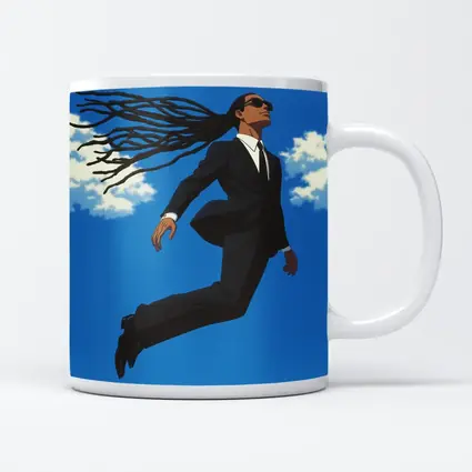 Man Flying in Black Suit Blue Sky