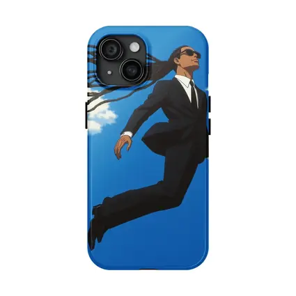 Man Flying in Black Suit Blue Sky