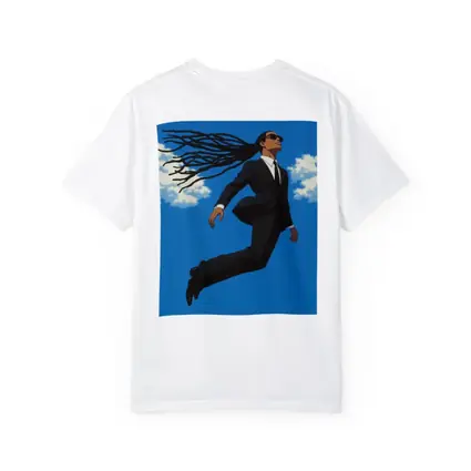 Man Flying in Black Suit Blue Sky