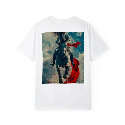 Female Equestrian Riding White Horse Red Ribbon