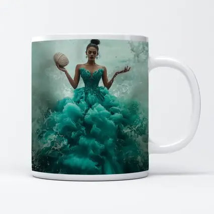 Woman Teal Ball Gown Ocean Waves
