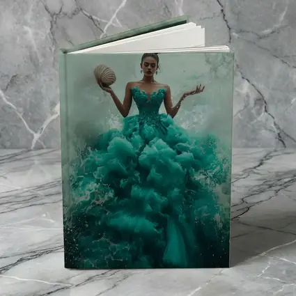 Woman Teal Ball Gown Ocean Waves