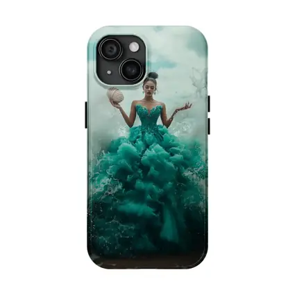 Woman Teal Ball Gown Ocean Waves