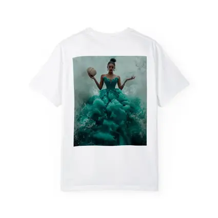 Woman Teal Ball Gown Ocean Waves