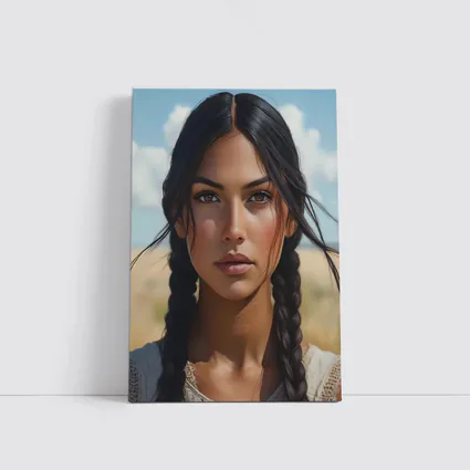 Native Woman Portrait Open Field Sky