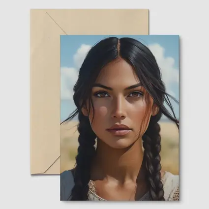 Native Woman Portrait Open Field Sky