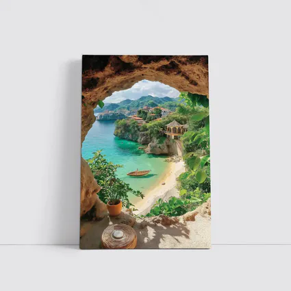 Tropical Cove View Through Rocky Cave