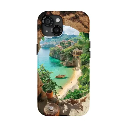 Tropical Cove View Through Rocky Cave