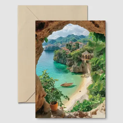 Tropical Cove View Through Rocky Cave