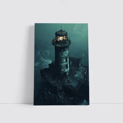 Ruined Lighthouse Dark Stormy Coastal Night