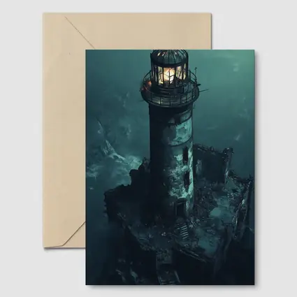 Ruined Lighthouse Dark Stormy Coastal Night