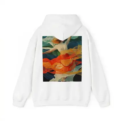 Dancing Woman Colorful Flowing Fabric Mountains