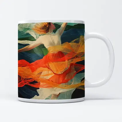 Dancing Woman Colorful Flowing Fabric Mountains