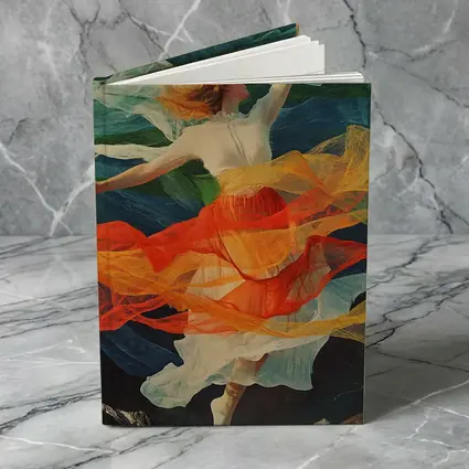 Dancing Woman Colorful Flowing Fabric Mountains