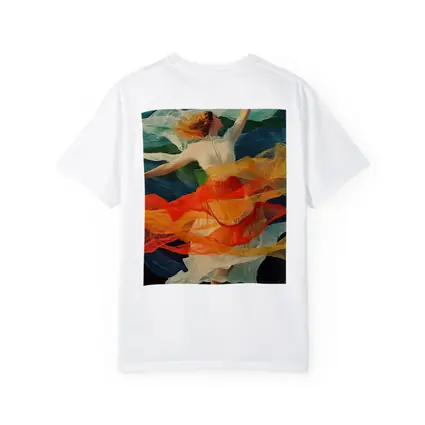 Dancing Woman Colorful Flowing Fabric Mountains