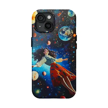 Woman Floating Through Colorful Cosmic Space