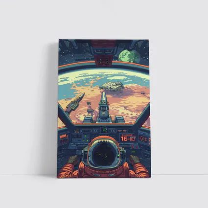 Pixel Art Astronaut Spaceship Cockpit Mars View