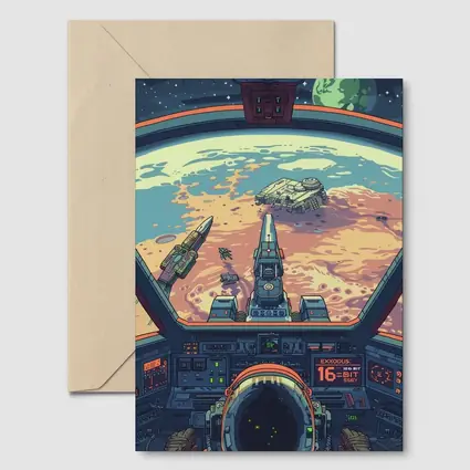 Pixel Art Astronaut Spaceship Cockpit Mars View