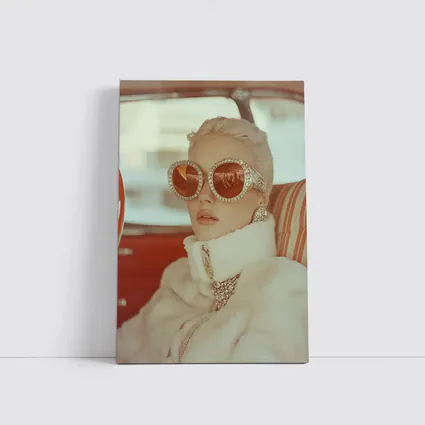 Glamorous Woman Oversized Jeweled Sunglasses Retro Car