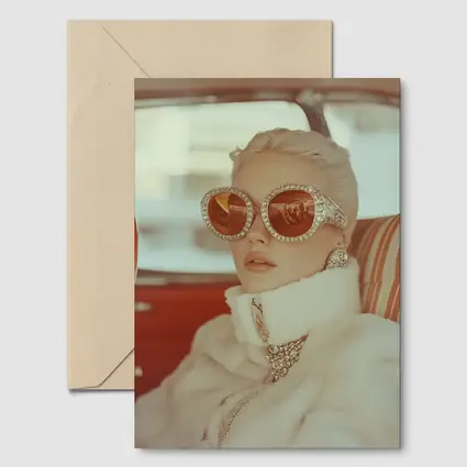 Glamorous Woman Oversized Jeweled Sunglasses Retro Car