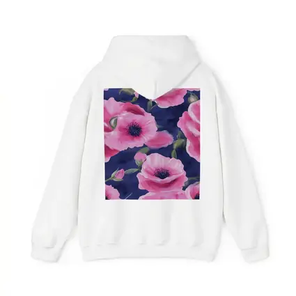 Pink Poppies Blooming on Navy Blue Background