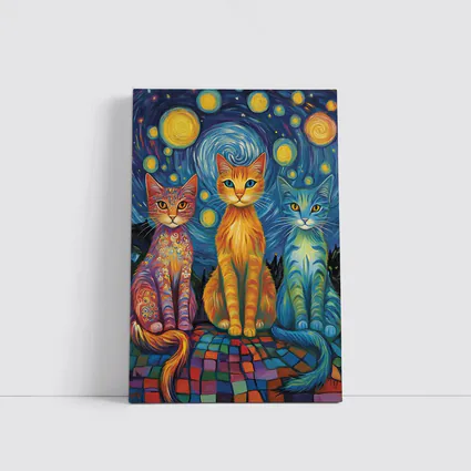 Three Cats Van Gogh Starry Night Style