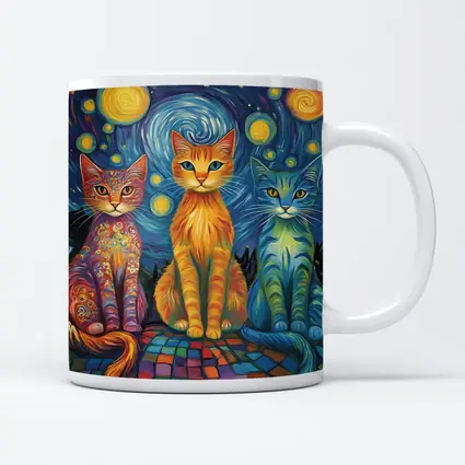 Three Cats Van Gogh Starry Night Style
