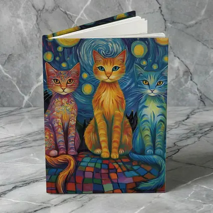 Three Cats Van Gogh Starry Night Style