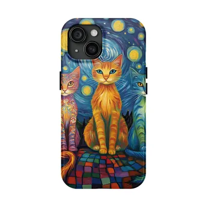Three Cats Van Gogh Starry Night Style