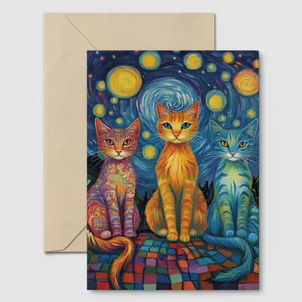 Three Cats Van Gogh Starry Night Style