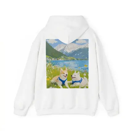 Shiba Inu Dogs Oil Painting Mountain Lake