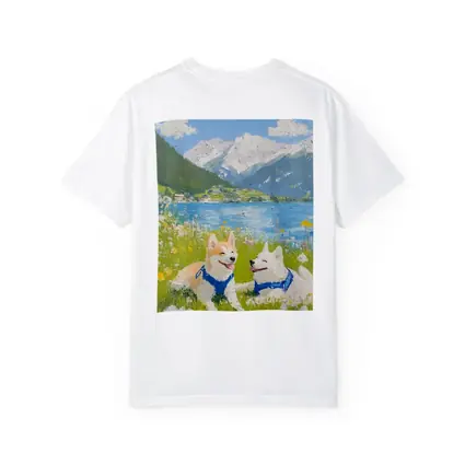 Shiba Inu Dogs Oil Painting Mountain Lake