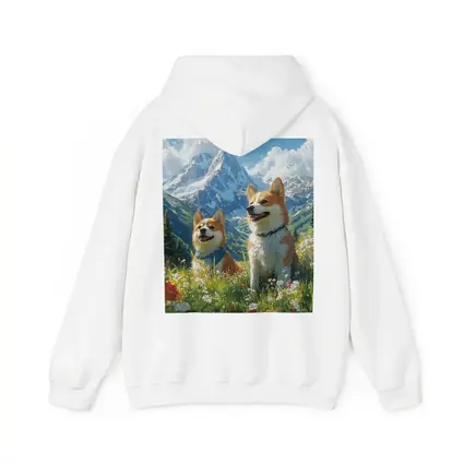 Two Corgis Alpine Meadow Mountain Wildflowers
