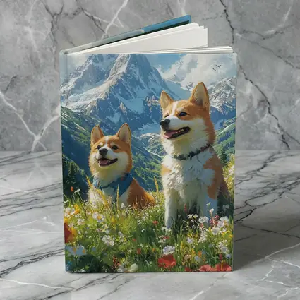 Two Corgis Alpine Meadow Mountain Wildflowers