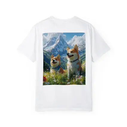 Two Corgis Alpine Meadow Mountain Wildflowers