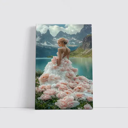 Woman Peony Gown Mountain Lake Fantasy