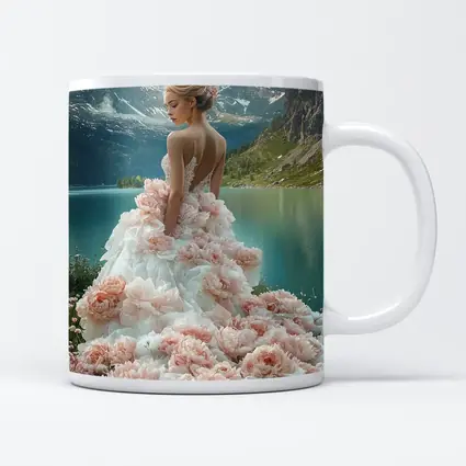 Woman Peony Gown Mountain Lake Fantasy